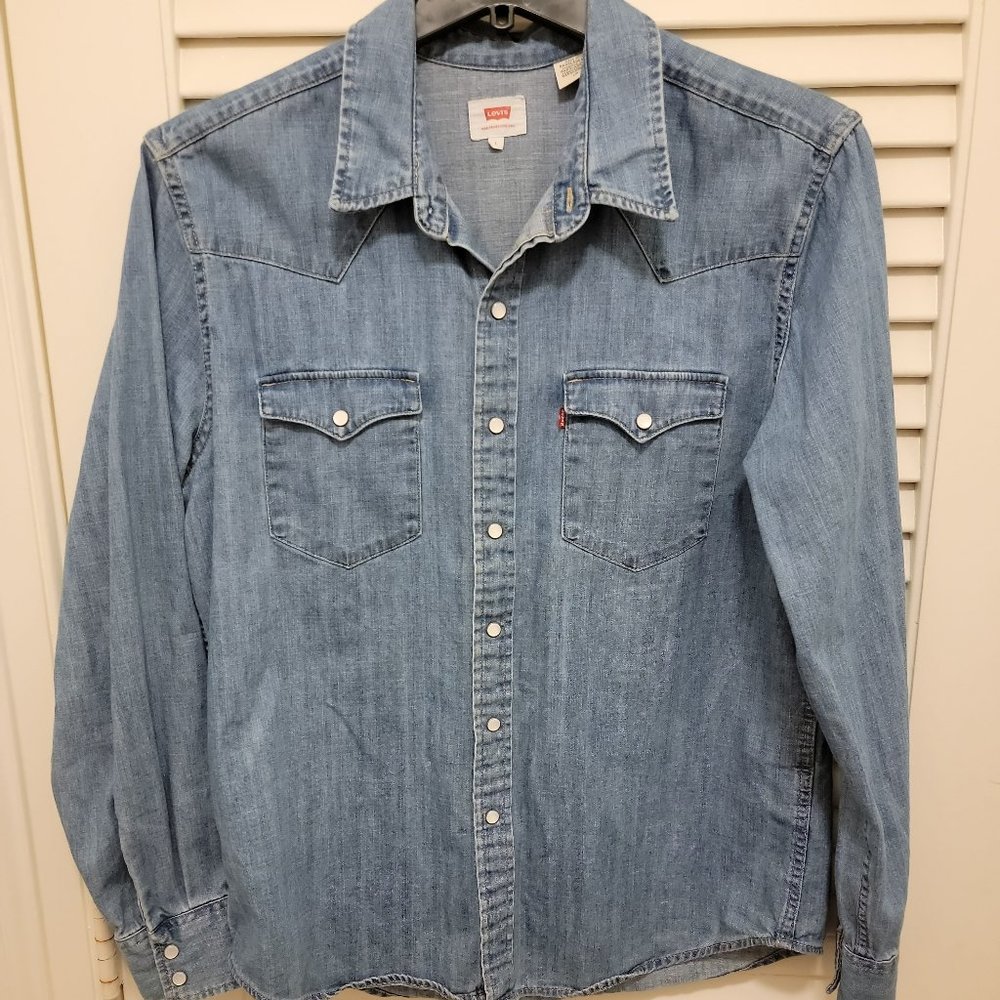 Levi's Mens Denim Shirt, Large, Western Style Pearl Snap
